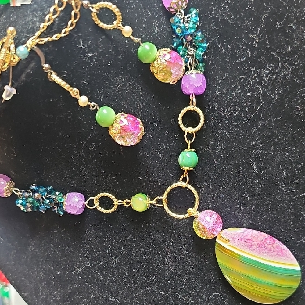 "Cherry Blossoms Field" Necklace with Gold-Toned Chain